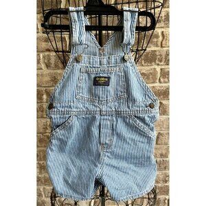 VTG 90s Oshkosh B Gosh Railroad Shortalls Overall Toddler Baby Blue Whit…